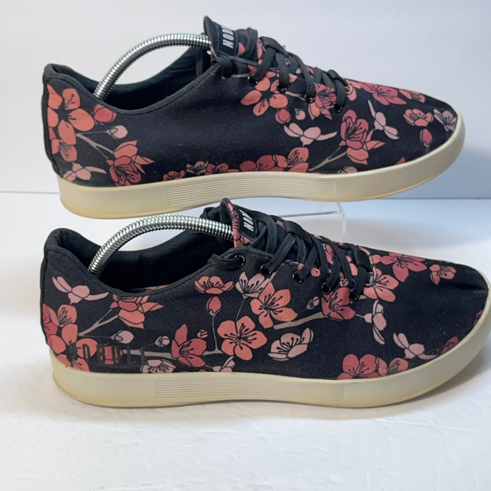 NOBULL Training Shoes W 12.5/M 11 Black Pink Cherry Blossom Floral Canvas Gym - Picture 5 of 12